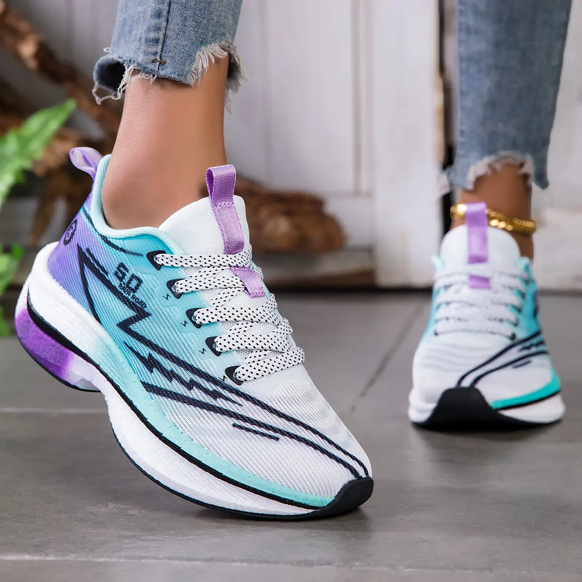 Women's And Men's Fashion Chunky Sneakers, Purple & White Mesh Platform Walking Unisex Shoes, Breathable Retro Sporty Trainers with Height Boost, Lightweight Wedges