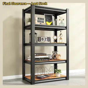 Raybee Heavy-Duty Utility Racks 3000 LBS Garage Shelves Adjustable Black Metal Frame 2-Sided Thickened Wood Board Storage Shelf for Garage Kitchen Pantry Home or Office Shelf