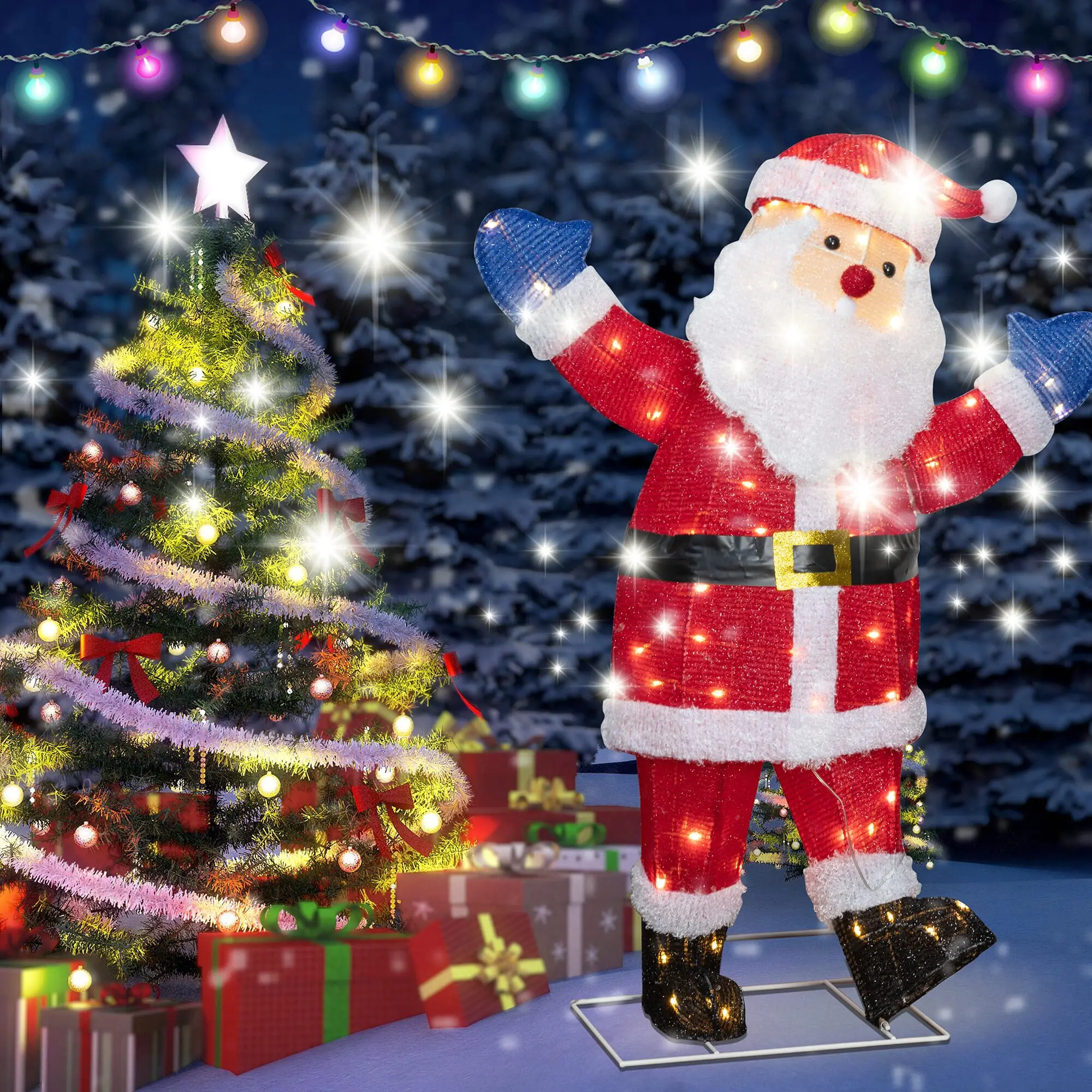 Walsunny 3.3FT Height Santa Kit Christmas Decorations Room Metal Ornaments Indoor Outdoor Xmas Festive Lighting Box for Holiday Winter Lawn Yard Garden Courtyard