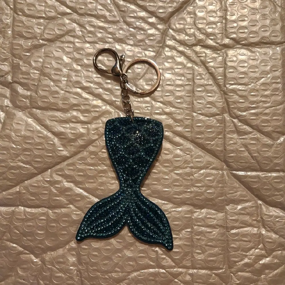 Mermaid Tail Keychain - Glittering Blue Design with Gold Chain and Key Ring for Accessories