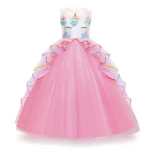 Unicorn Princess Ball Gown |   Girls' Sparkling Tulle Floor-Length Dress |   6-14 Years Magical Birthday/Wedding/Pageant Attire 2024 Tutu Costumes Frill Trim Bow Party