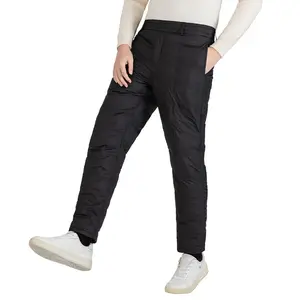 Men's Thermal Tapered Winter Natural Duck Down Trousers - Gentleman Men's Pants, Black, Mid-Thick Warm Layered Fabric, Close-Fitting Casual Pockets Bottoms, Outdoor Use, for Jacket or Sweater Pairing, Trouser