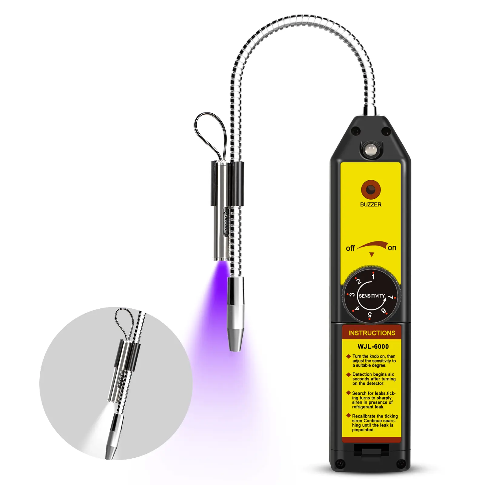 WJL-6000   Refrigerant Leak Detector   High Sensitivity with UV Light & Buzzer, Portable Digital HVAC Tool for Car & HVAC Air Conditioner, Detects R22 R410A R134A R1234YF, Sensitivity Adjustment, Visual Alarm, Freon Leak Detector
