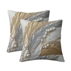 JIT 2PCS Printed Series Feather, Pearl, Gold Living Room Bedroom Sofa Cushion Covers, American Vintage Decorative Throw Pillow Covers, Holiday Party Decorative Pillow Covers, Holiday Gifts for Family (Pillow Insert Not Included)