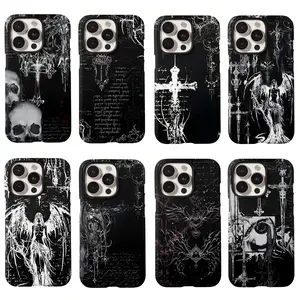 Gothic Coquette Cyber Sigilism Cross Black Film Shell Luxury INS Phone Cases for iPhone 17 16 15 14 13 12 11 Pro Air Plus ProMax and Samsung Galaxy S26 Ultra S25 S24 S23 Plus Ultra anti drop and phone case
