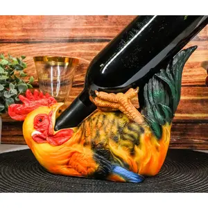 Cottage Farm Alpha Rooster Chicken Wine Holder Statue Animal Farm Kitchen Decor