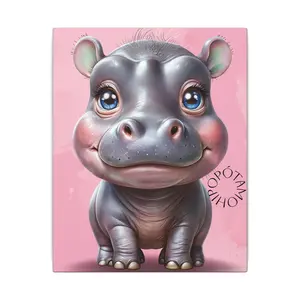 Canvas Print, Cute Hippo Art, Stretched Matte Wall Decor, Hippopotamus Nursery Painting, Kids Room Poster, Safari Animal Picture, Jungle