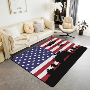 American Flag Area Rug,Soldier Rifle Helicopter Tank Rugs Mat for Living Room Bedroom,Decor Army Guns Military Carpet,Non Slip Area Runner Rug
