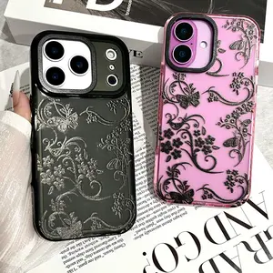 Elegant Floral Vine Pattern Quad-Corner Shockproof Phone Case Compatible with iPhone 17, 16, 15, 14 Pro Max and 16, 15, 14 Plus Retro Floral Design Anti-Yellowing Ultra-Thin Transparent Silicone Material