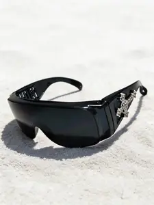 Men's Fashion Glasses with Rhinestone Cross Decoration, PC Lenses, UV Protection, Cat Eye Frame, Party Style, Includes Strap and Cloth