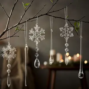 18 count Winter Snowflake Glass Ornaments for Tree Clear  Snowflake Icicles with Drop Pendants Glass Teardrop Decorations  Decor for Holiday Chandelier Party Supplies