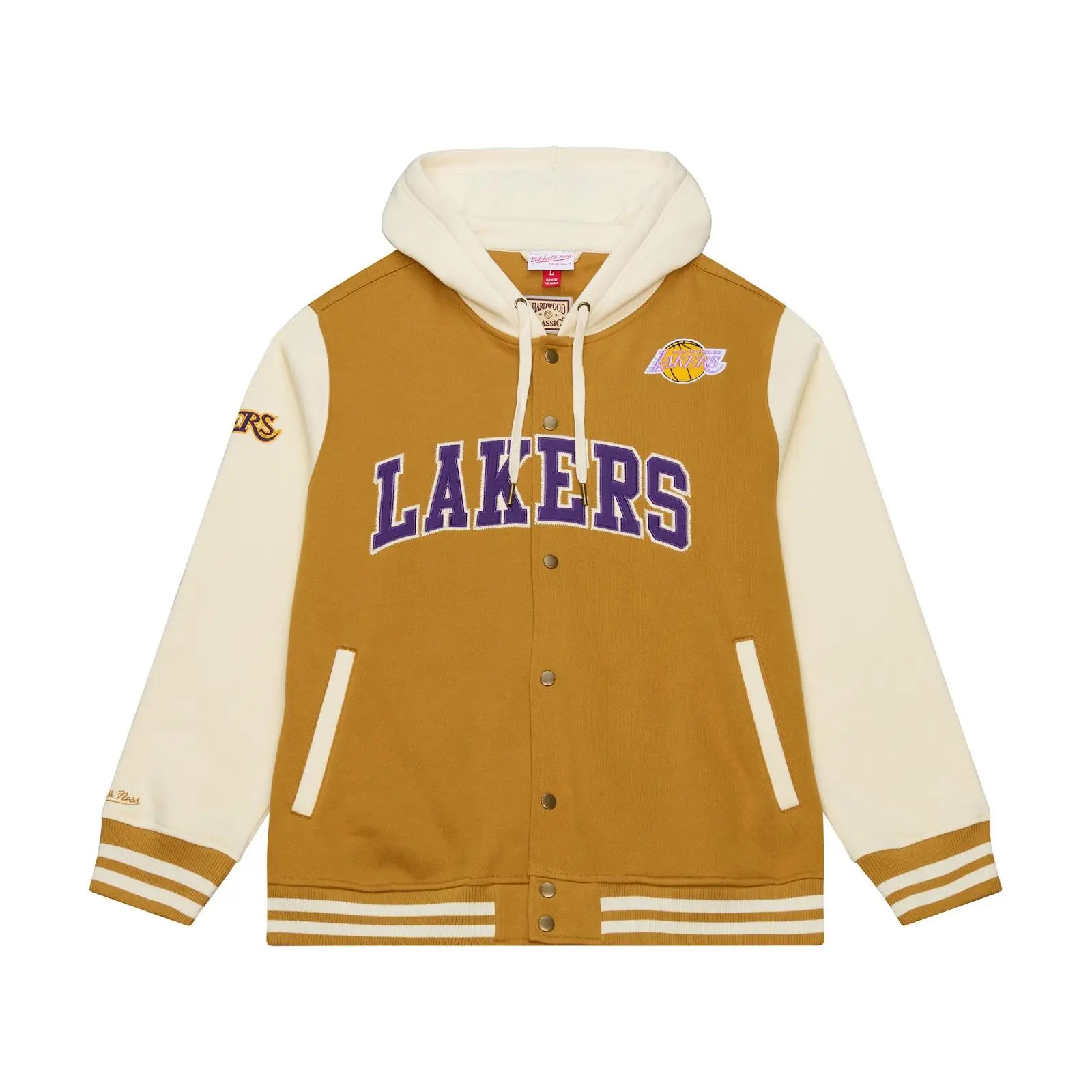 Los Angeles Lakers Brown/Cream Dusted Fleece Full-Snap Jacket NBA Throwback Outerwear Vintage Fan Gear Mitchell & Ness