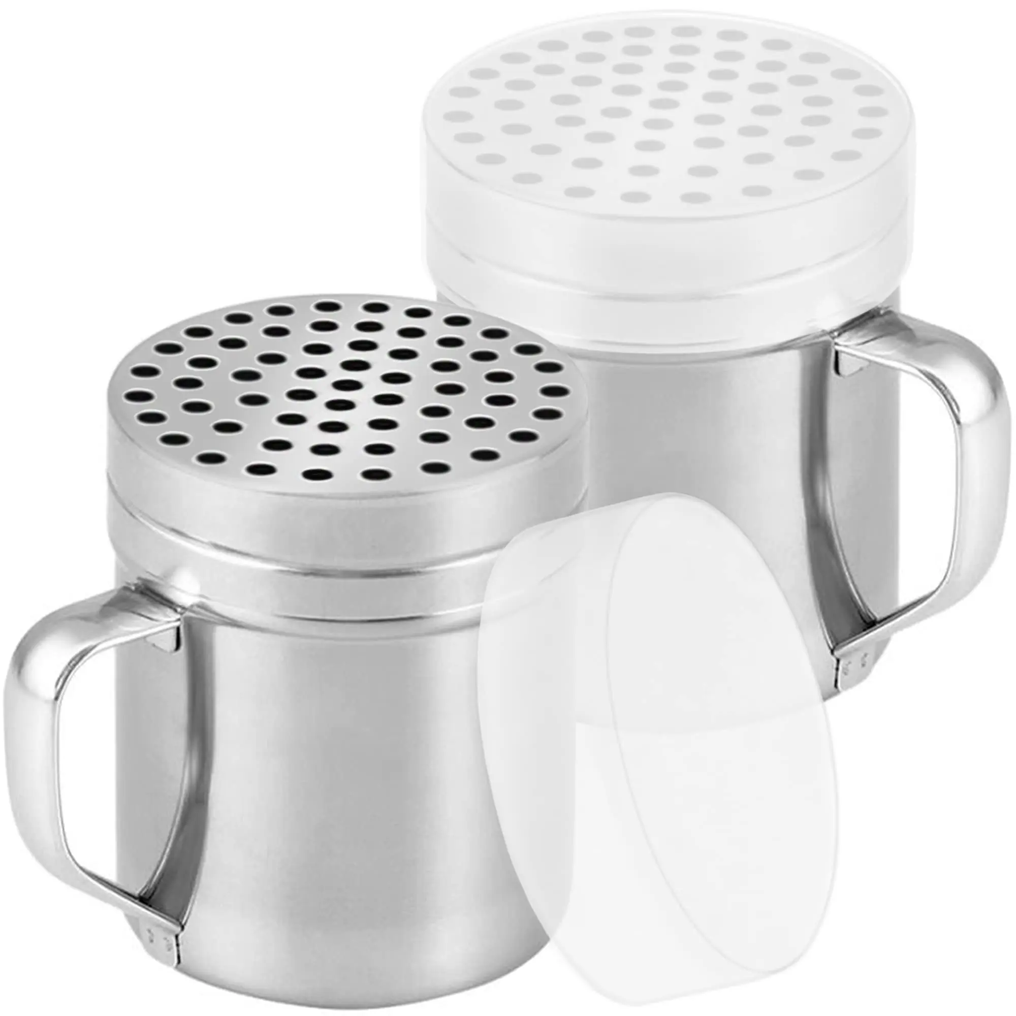 10oz Metal Parmesan Cheese Shakers With Large Holes - Handle Chili Flakes Dispensers Pizza Pack Of 2 | Style: Coarse