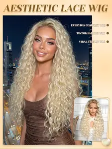 28" Platinum Blonde Curly Wave Wig | 13x4 HD Lace Front Heat Resistant Synthetic Natural Hairline Wig for Daily Wear