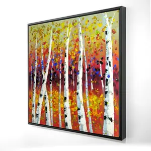 212 MAIN Framed Wall Art, 24x24 in. Artistic Minimalist Contemporary Yellow Birch Trees Nature Landscape Print - Wood Frame, Ready-to-Hang Wall Decor, Home Decoration for Room