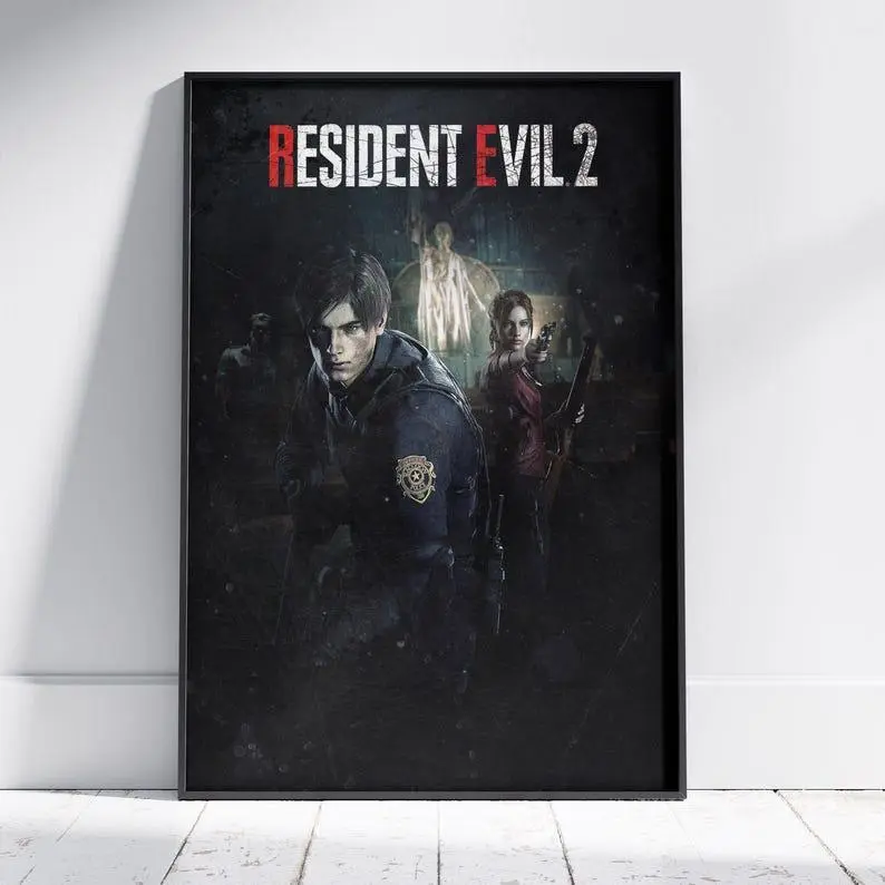 Resident Evil 2 Poster | Leon Kennedy and Claire Redfield Wall Art | Survival Horror Game Print | Gamer Room Decor