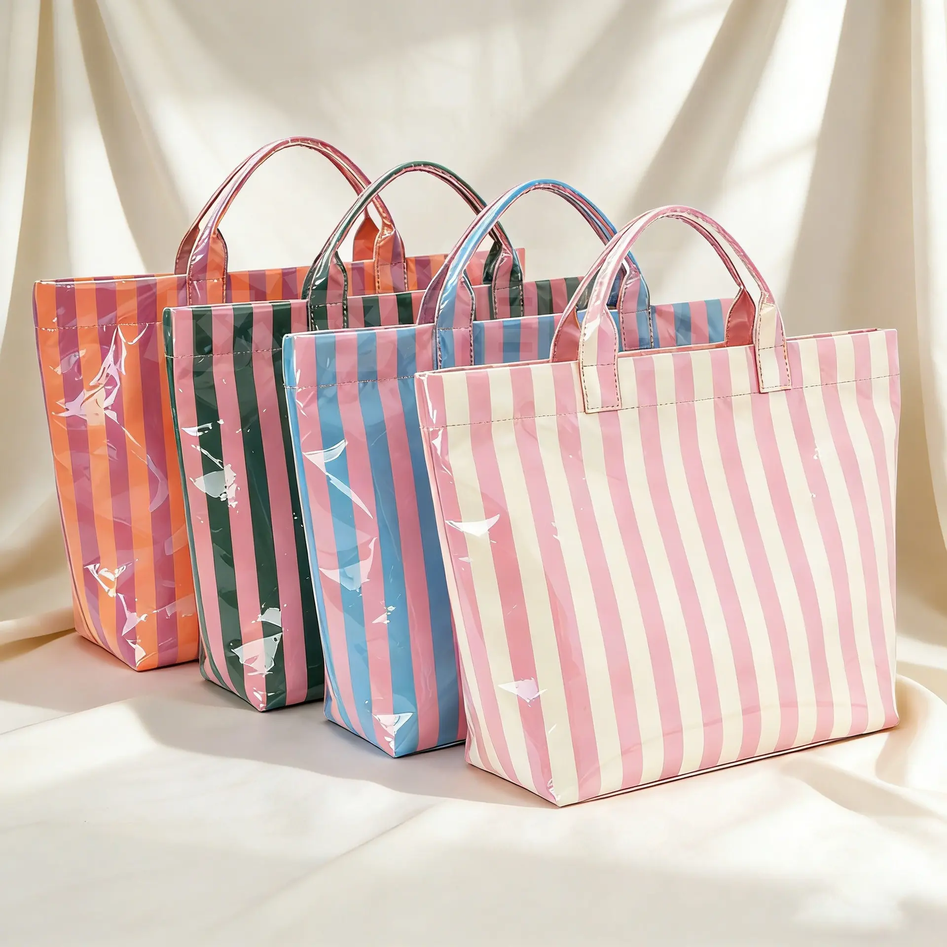 Women's 2026 Large Capacity Striped Waterproof Plastic PVC Tote - Fashionable Shopping Bag, Work Bag for Women, Ideal for Work, Travel, Plastic Pvc Bag
