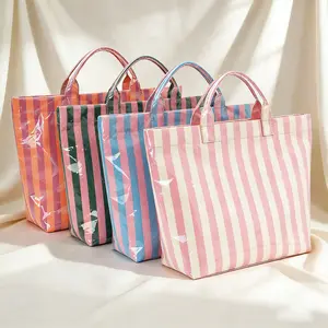 2026 Large Capacity Striped Tote, Stylish & Practical Waterproof PVC Handbag for All Seasons, Ideal for Work, Travel, or Casual Outings