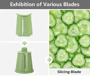 Milky white 13.2*24.5*28cm Rotary Cheese Grater with Handle - Food Shredder with 5 Welldesigned Blades & Strong Suction Base,Round Mandoline Slicer & Vegetable Grater Rotary for Kitchen,1 Bonus Blade Storage Box Utensils