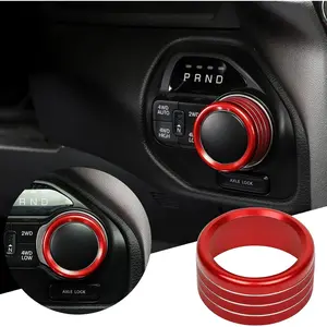 Gear Shift Shifter Switch Knob Cover Gear Selector Transmission Gearstick Gear Lever Knob Trim for Dodge 2018-2025+ 1500 RAM Special Editions, Red Hollow Aluminum Alloy