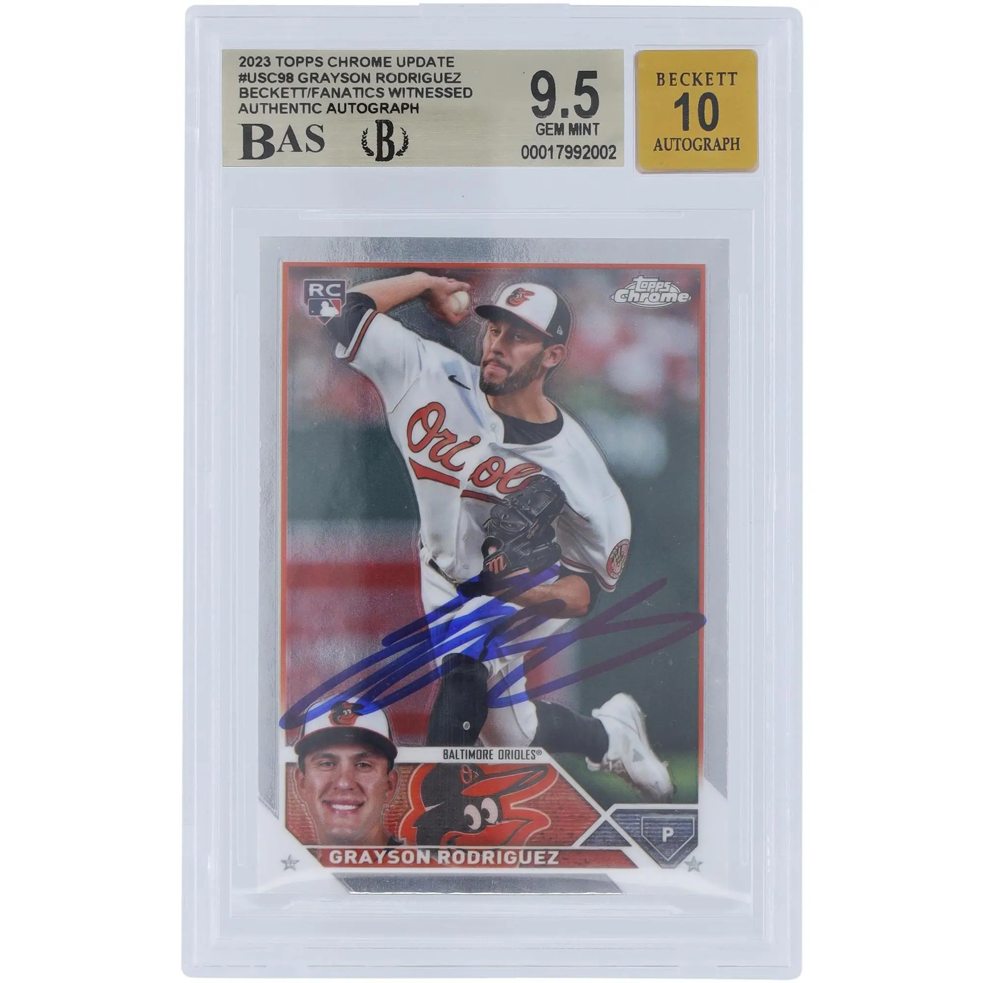 Grayson Rodriguez Baltimore Orioles Autographed 2023 Topps Chrome Update #USC98 Beckett Fanatics Witnessed Authenticated 9.5/10 Rookie Card - Fanatics Authentic Certified