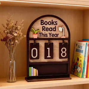 Wooden Annual Reading Count Display Set, Tracks Up to 999 Books, DIY Text Design, Modern Style, Office Home Decor, Office Bookshelf Decor Gift