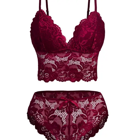 Two-Piece Set Women's Floral Lace Bra & Bow Decor Panty, Sexy Comfortable Breathable Everyday Medium Lingerie Set for Daily Wear, Underwear Set for Women Womenswear Bra Sets