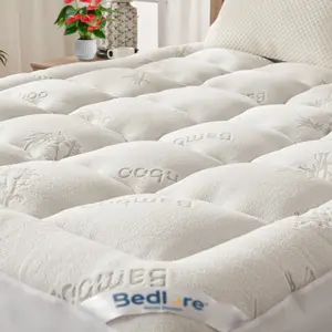 【SummerWins】BEDLORE Bamboo Topper Mattress Pad with Fitted Sheet, Thick & Plush Luxury Bamboo Topper, Breathable & Silky Soft for a Cool Sleep, Deep Pockets, Machine Washable, Ideal for Bedroom & Home Use