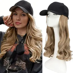 MY-LADY 16inch Hat Wigs Baseball Cap With Hair Synthetic Wavy Curly Hair Body Wave Hair Pieces for Women