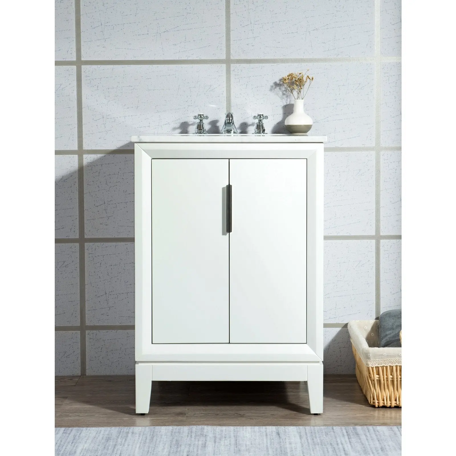 Water Creation Elizabeth 24" Single Sink Carrara White Marble Vanity In Pure White With Matching Mirror