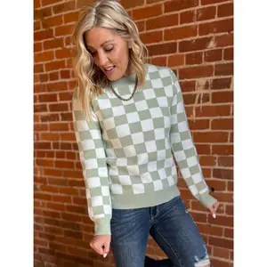 Fresh Perspective Checkered Sweater, Sage