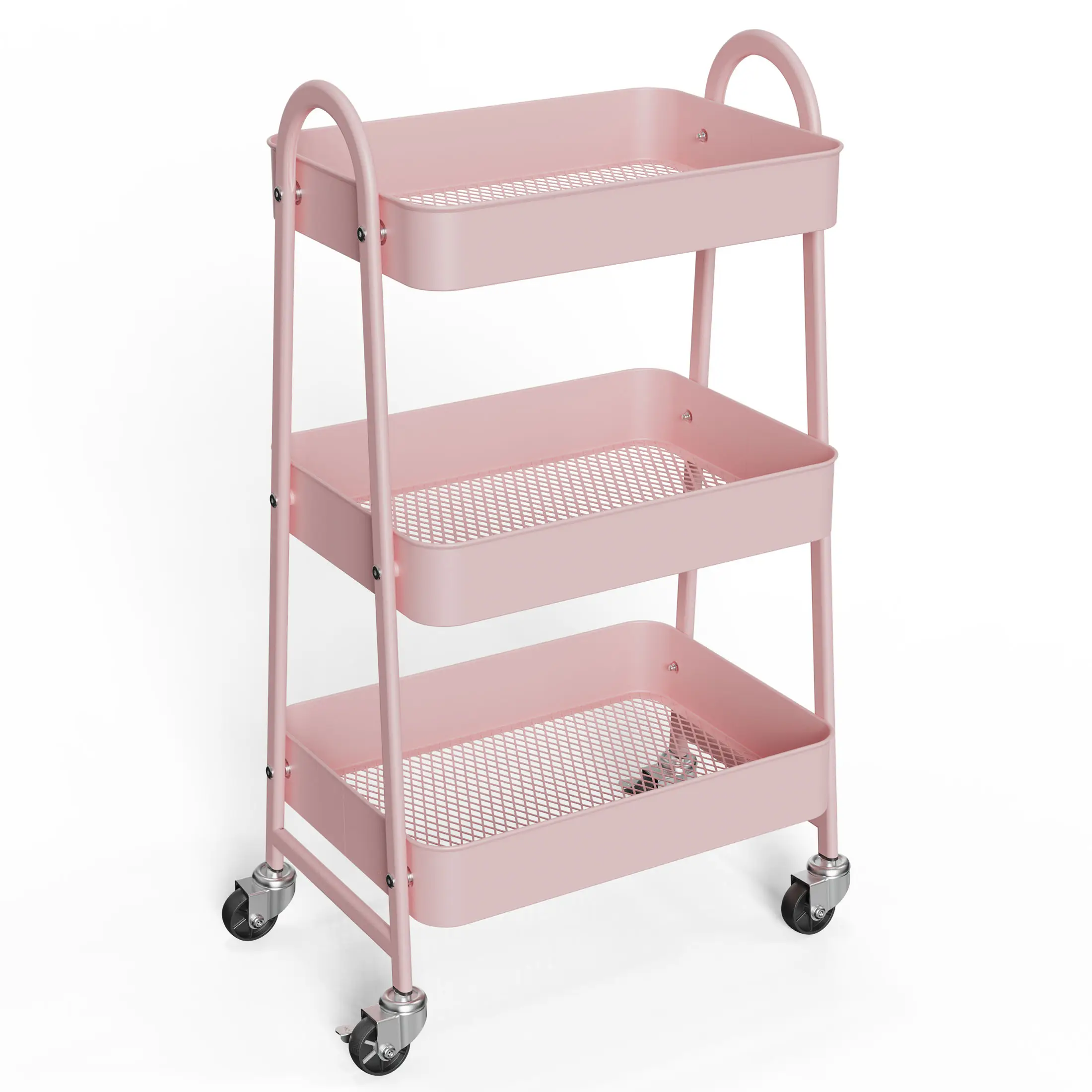3 Tier Metal Storage Utility Cart with Wheels - Kitchen Storage Trolley, Rolling Bathroom, Casters for Narrow Spaces, Ideal for Bedside Use