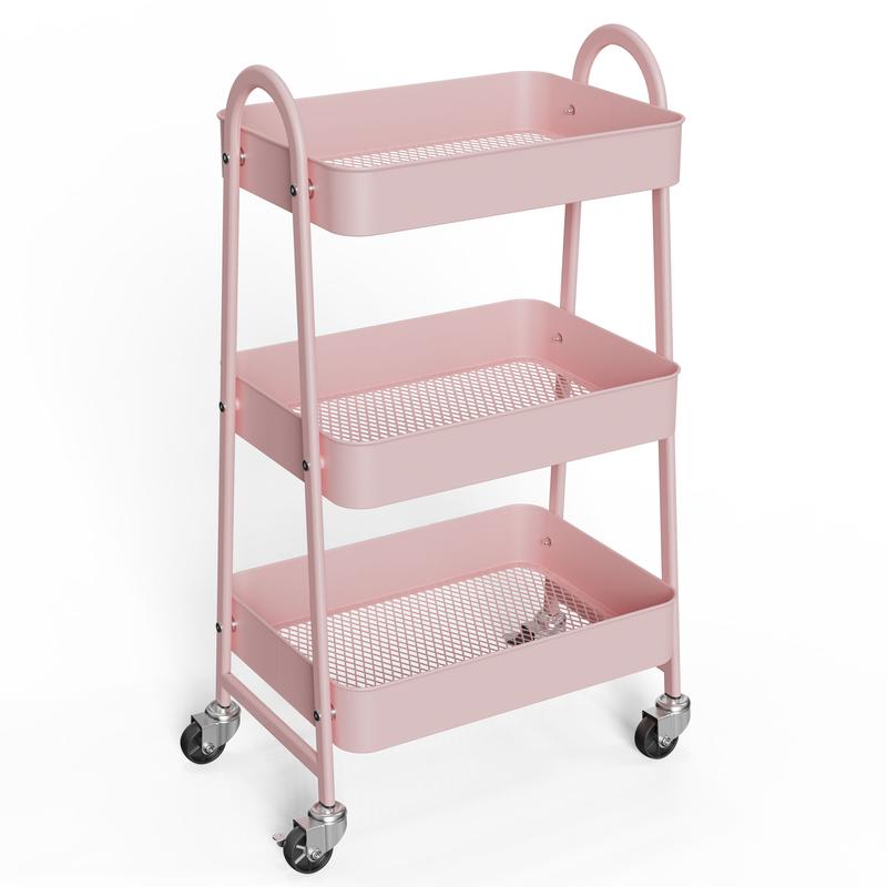 3 Tier Metal Storage Utility Cart with Wheels - Kitchen Storage Trolley, Rolling Bathroom, Casters for Narrow Spaces, Ideal for Bedside Use