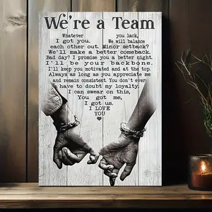 1pc Inspirational Wooden Framed Canvas Wall Art - "We're a Team" Quote - Ready to Hang Motivational Canvas for Home, Office, Living Room Decor - Perfect Gift for Any Occasion, 16x24 inches-Wrapped Canvas