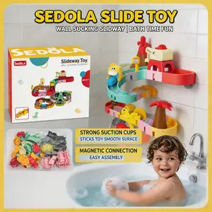 Magnetic City Building Bath Toy, Wall Mount Slide Roller Coaster, Early Learning Sensory Water Play Gift for Kids, Unisex DIY Toy