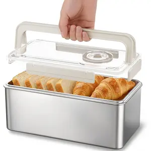 Bread Box, 304 Stainless Steel Corner Fresh Bread Box Airtight Keeper Food Storage Container for Kitchen Countertop Homemade Breadbox Free, Large Capacity, 1 Pack