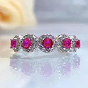 【1028】Multi-Color Cubic Zirconia Band Ring | 5-Stone Halo Eternity Ring, Rose Gold/Silver Tone Stackable Ring for Women Daily Gift