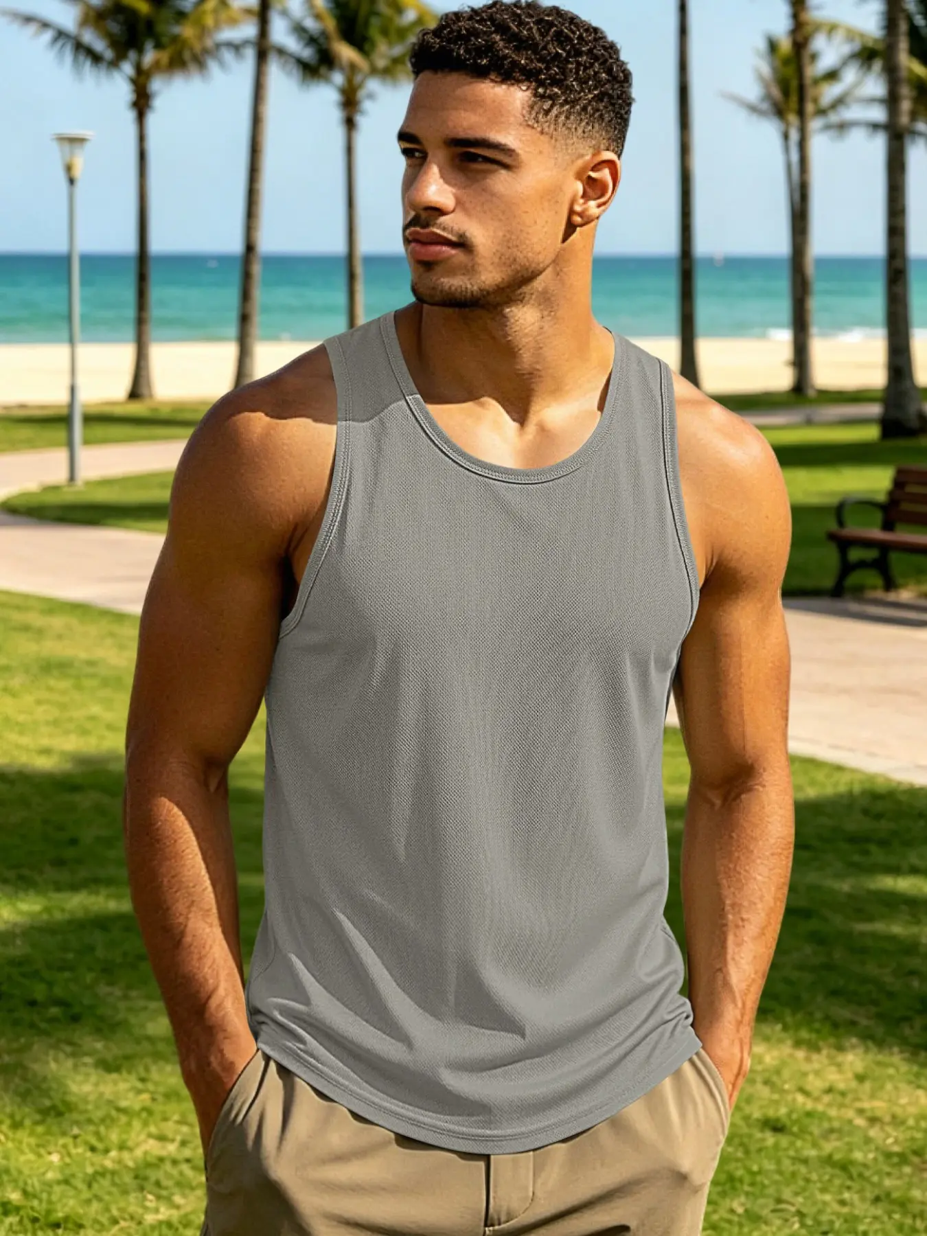 Men's Quick Dry Mesh Tank Top - Breathable Sleeveless Athletic Shirt, Lightweight U-Neck Gym Workout Tee, Casual Summer Sports Vest for Fitness & Daily Wear