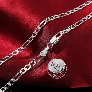 925 Silver-plated necklace 6mm High Polished Figaro Chain Necklace (Available Size 19,68 to 23.62 Inch)