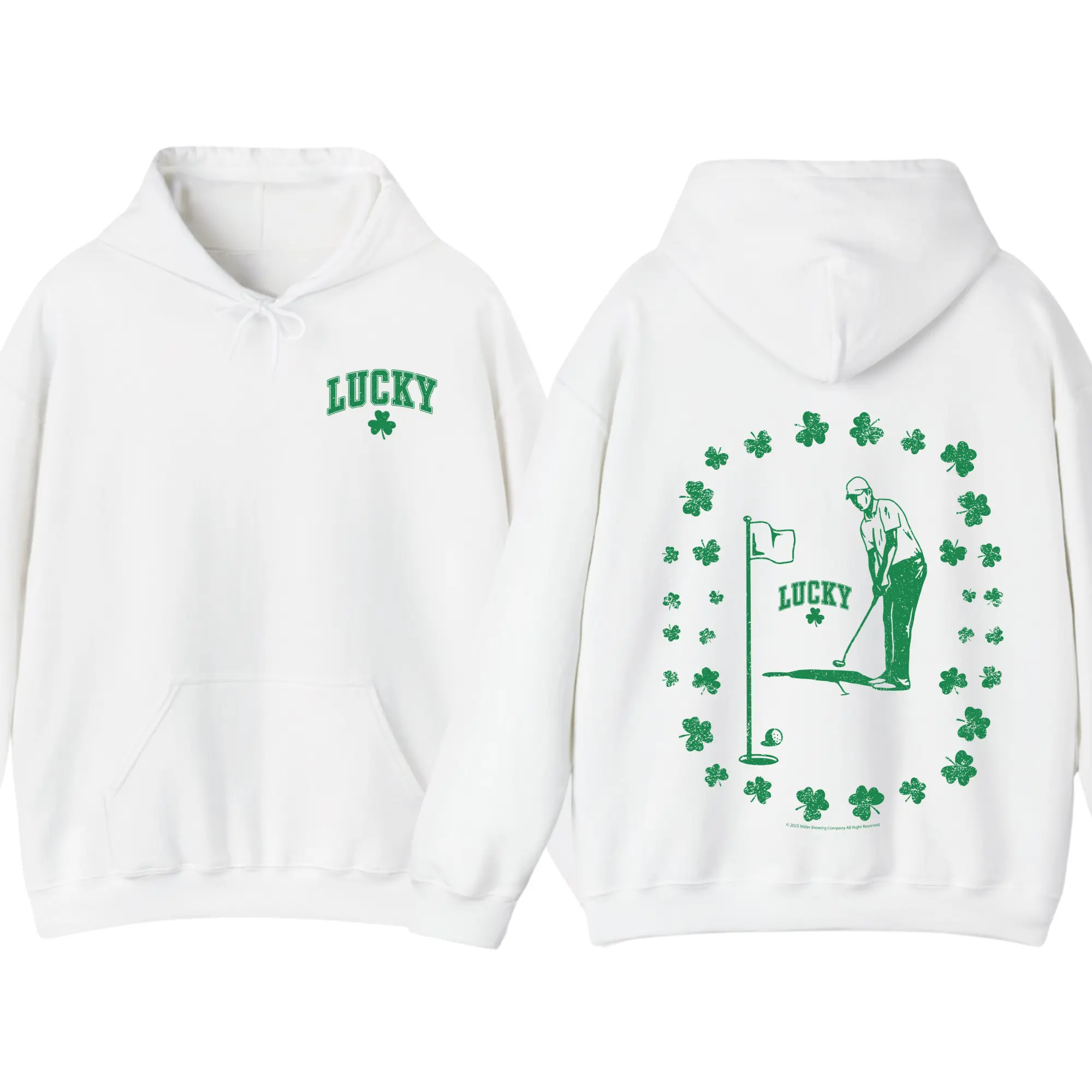Lucky Four-Leaf Clover Golf Hoodie – St. Patrick’s Day Lucky Golf Graphic Pullover, Funny Golfing Luck Apparel, Irish Green Aesthetic, Casual Unisex Pullover Streetwear