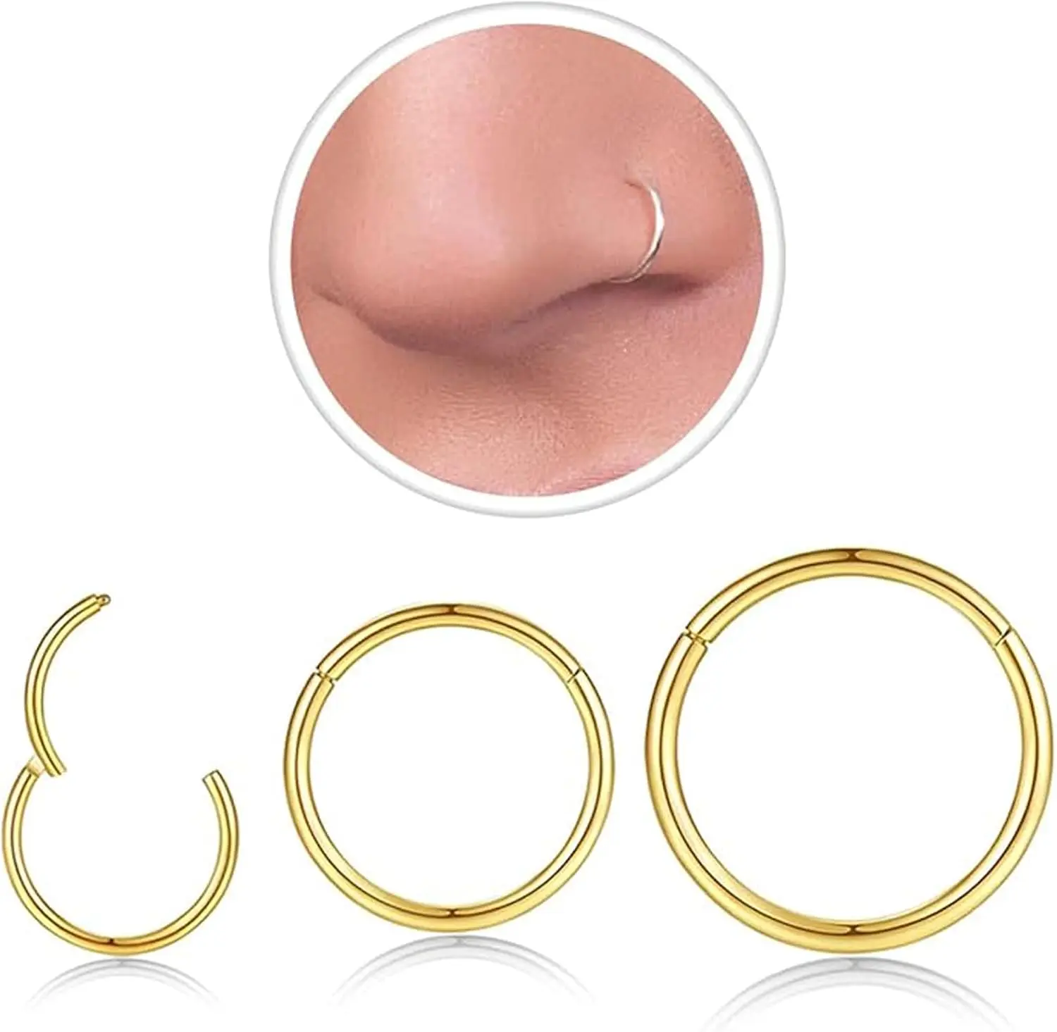 8Pcs 20G 316L Surgical Stainless Steel Nose Studs, Gold/Silver Hypoallergenic Corkscrew Piercing Jewelry for Women, Clear 1.5mm-3mm Cubic Zirconia Imitation Diamond Tops