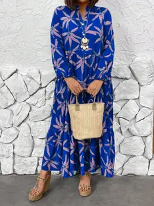 Women's Loose V-Neck Robe, Middle Eastern Muslim Style Inspired Design, Perfect for Beach, Casual Parties, Bohemian Fashion