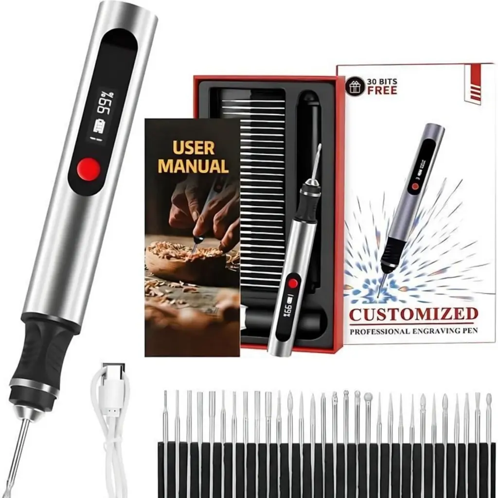 Shumba Li-Ion Powered Portable Engraving Pen, 3-Speed Adjustable RPM (8000-21000), 30 Included Diamond Bits Set, USB-C Fast Charger, Professional Tool for Personalized Gifts