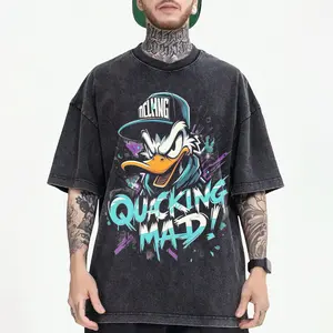 MELISSA ANN Quacking Mad DUCK Washed Tee Shirt - Premium 100% Cotton Oversized T-Shirt, Mad Duck Graffiti shirt, Street Style Duck Shirt, Furious Duck