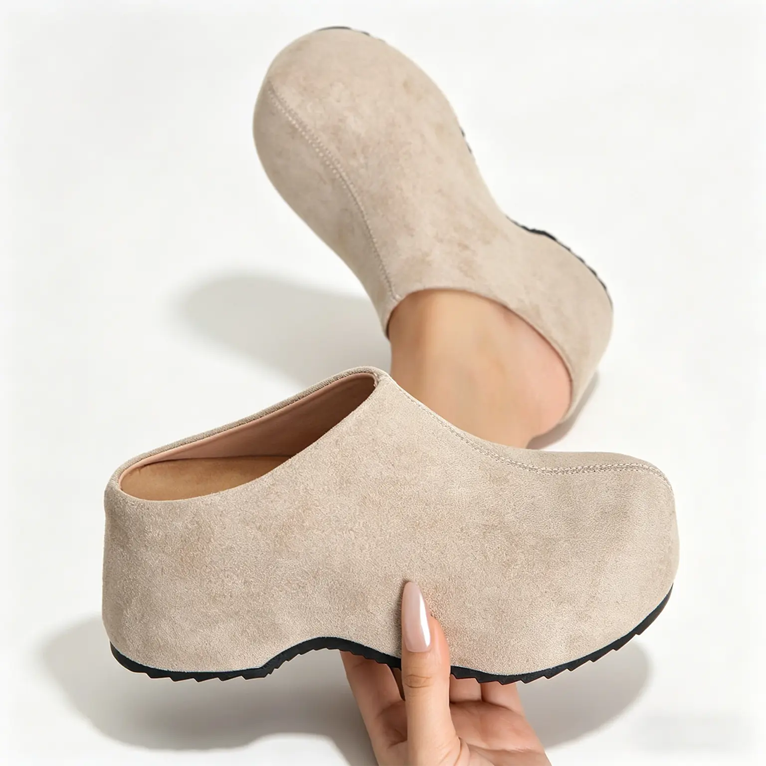Women's Classic Faux Suede Platform Mules - Closed Toe Chunky Sole Padded Wedge Clogs, Backless Slip-On Lightweight Cushioned Heels Shoes with Ergonomic Design