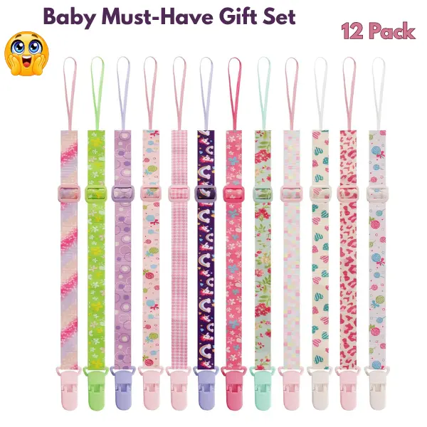 12 Pack Baby Pacifier Clips – No More Dropped Pacifiers  Adjustable Anti-Drop Soother Holders for Stroller & Car Seat | Baby Must-Have Gift Set (Boys & Girls)