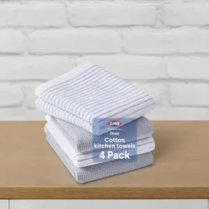 Clorox 4-Pack 100% Cotton Kitchen Towels - Quick Dry & Absorbent Multipurpose 15" x 25" - Grey