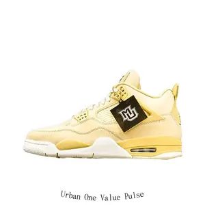 Pale Yellow High-Top Sneakers with Premium Leather Upper, Metallic Accents & White Midsole – Retro Basketball Shoes for Men & Women