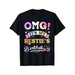 Women's OMG It's My Bestie's Birthday Shirt - Best Friend Matching Outfits Tee with OMG & BFF Design, Casual Short Sleeve Party T-Shirt for Birthday & Crewneck Top for Celebrations, Machine Washable Gift Idea