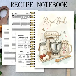 Durable Spiral Bound Recipe Notebook, Guided Journal, My Recipe Design, Kitchen Tool Illustrations, Blank Pages, Perfect Holiday Gift, Planner Notebook